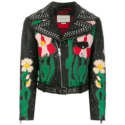 gucci embellished leather biker jacket|Gucci leather jacket price.